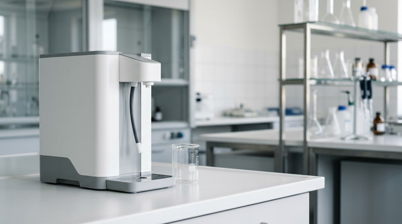 Laboratuvar tipi kompakt PW (Purified Water) üretim ünitesi — sistem görseli